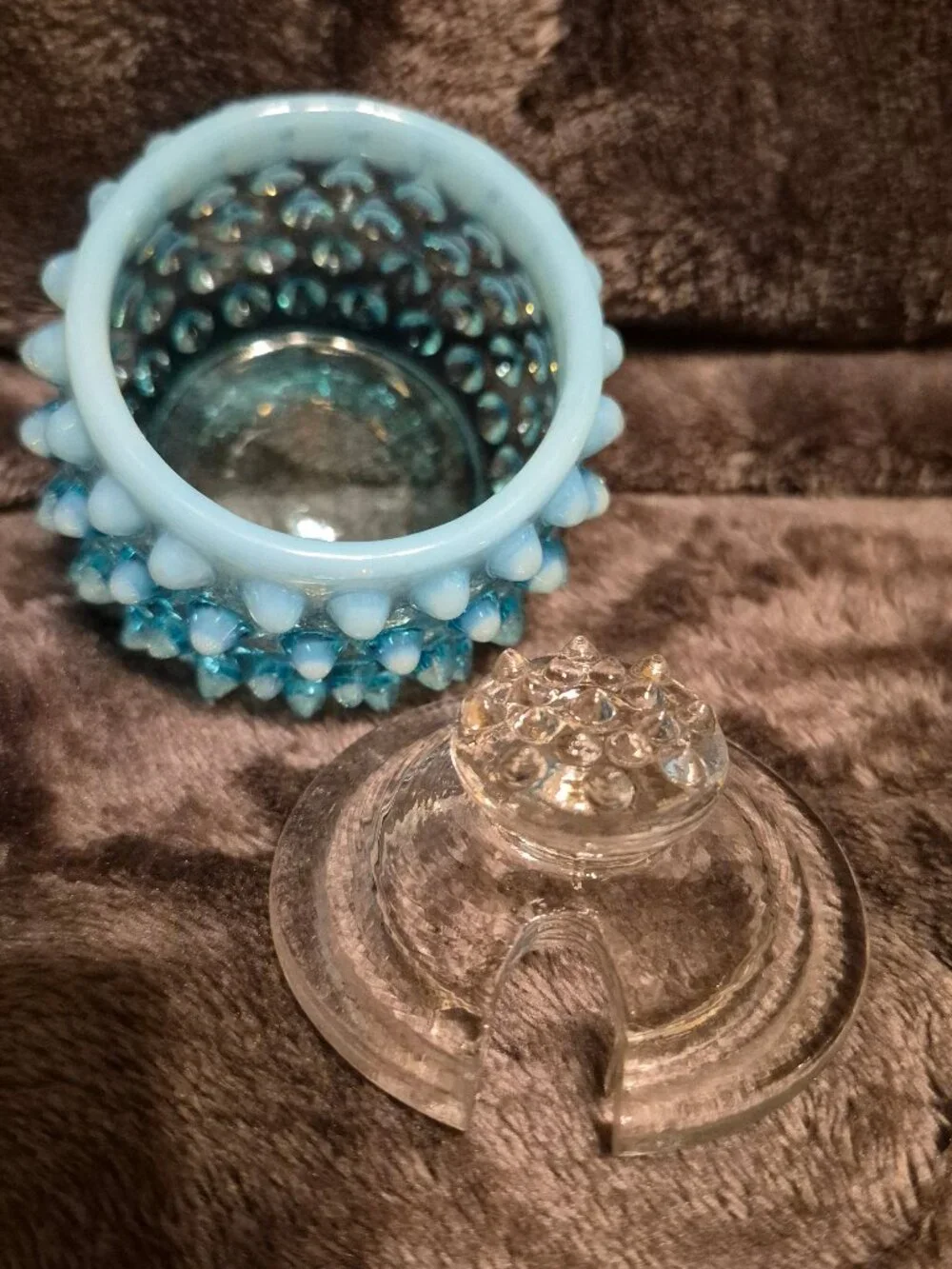 Fenton Blue Hobnail Mustard Jar with Lid (No Spoon)